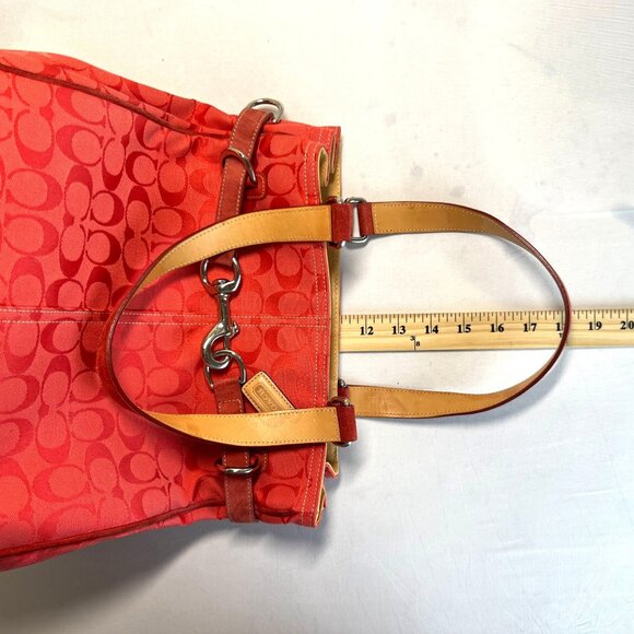 Coach LTD Signature C Belted Canvas Purse Satchel Carryall Tote Bag Red Tan - Picture 6 of 14